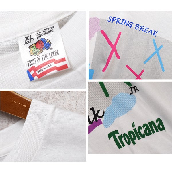 画像2: 【90's】【ビンテージ】【USA製】【FRUIT OF THE LOOM】フルーツオブザルーム【白】【Tropicana】トロピカーナ【Spring Break】【Tシャツ】【XL】 