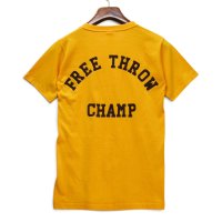 【80's】【ビンテージ】【USA製】フロッキープリント【Free Throw Champ】【ELIZABETH】【カラシ色】マスタード【両面プリント】【Tシャツ】【S】 