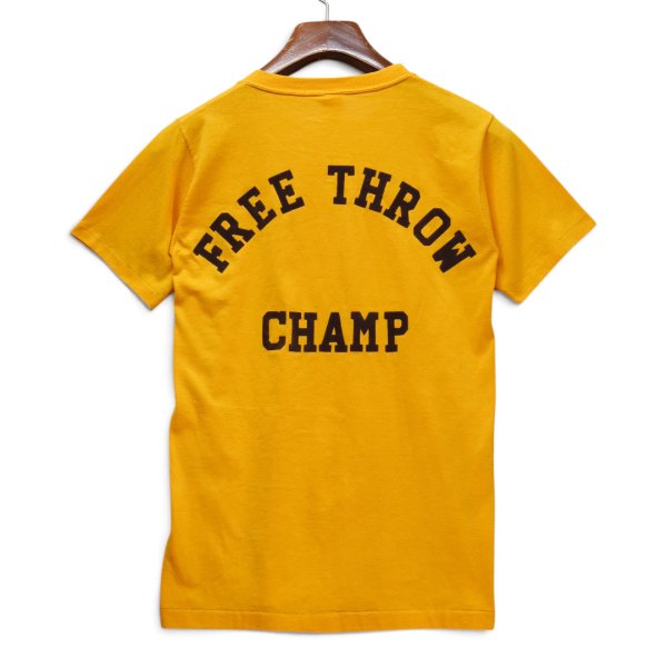 画像1: 【80's】【ビンテージ】【USA製】フロッキープリント【Free Throw Champ】【ELIZABETH】【カラシ色】マスタード【両面プリント】【Tシャツ】【S】 