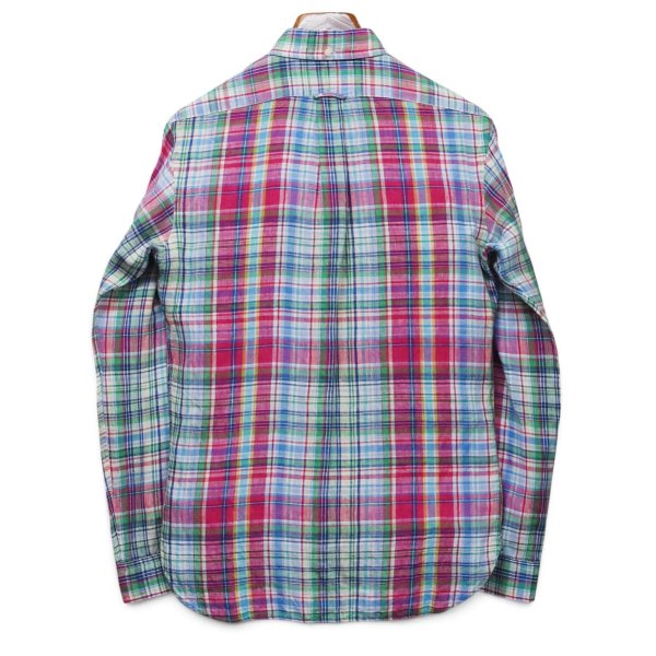 画像3: 【ラルフローレン】【Ralph Lauren】ビンテージ【Custom Fit】【赤×緑×白チェック柄】【リネン】【ボタンダウンシャツ】【サイズS】
