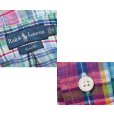 画像2: 【ラルフローレン】【Ralph Lauren】ビンテージ【Custom Fit】【赤×緑×白チェック柄】【リネン】【ボタンダウンシャツ】【サイズS】 (2)
