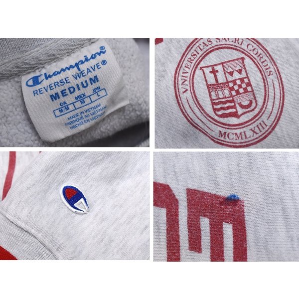 画像2: 【Champion】【チャンピオン】【REVERSE WEAVE】【リバースウィーブ】【SACRED HEART UNIVERSITY】【カレッジスウェット】（ライトグレー】リブ赤ボーダー【M】  