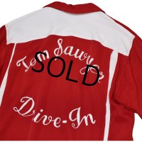 【50’s】ビンテージ【Pinsplitter】【赤×白】【レーヨン】【チェーンステッチ】【ボウリングシャツ】【M】 