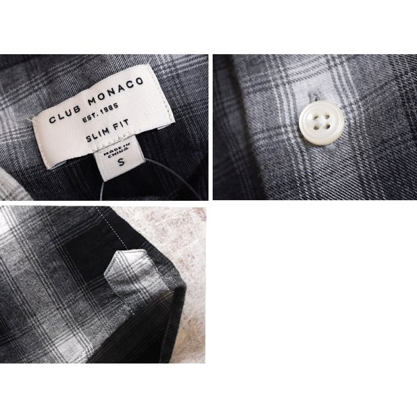 画像2: 【CLUB MONACO】【クラブモナコ】【長袖シャツ】長袖チェックシャツ【黒×白チェック】シャドーチェック ネルシャツ【サイズS】オンブレシャツ  