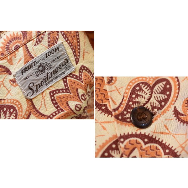 画像2: 【~50’s】【ビンテージ】【フルーツオブザルーム】【FRUIT OF THE LOOM】【Sportswear】【ブラウンペイズリー柄】【半袖シャツ】【M】 