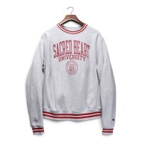 【Champion】【チャンピオン】【REVERSE WEAVE】【リバースウィーブ】【SACRED HEART UNIVERSITY】【カレッジスウェット】（ライトグレー】リブ赤ボーダー【M】  