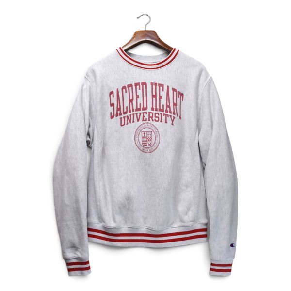 画像1: 【Champion】【チャンピオン】【REVERSE WEAVE】【リバースウィーブ】【SACRED HEART UNIVERSITY】【カレッジスウェット】（ライトグレー】リブ赤ボーダー【M】  