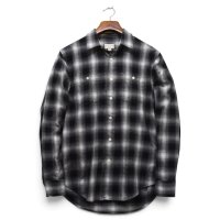 【CLUB MONACO】【クラブモナコ】【長袖シャツ】長袖チェックシャツ【黒×白チェック】シャドーチェック ネルシャツ【サイズS】オンブレシャツ  