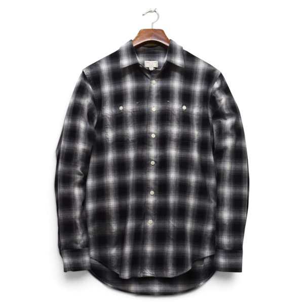 画像1: 【CLUB MONACO】【クラブモナコ】【長袖シャツ】長袖チェックシャツ【黒×白チェック】シャドーチェック ネルシャツ【サイズS】オンブレシャツ  