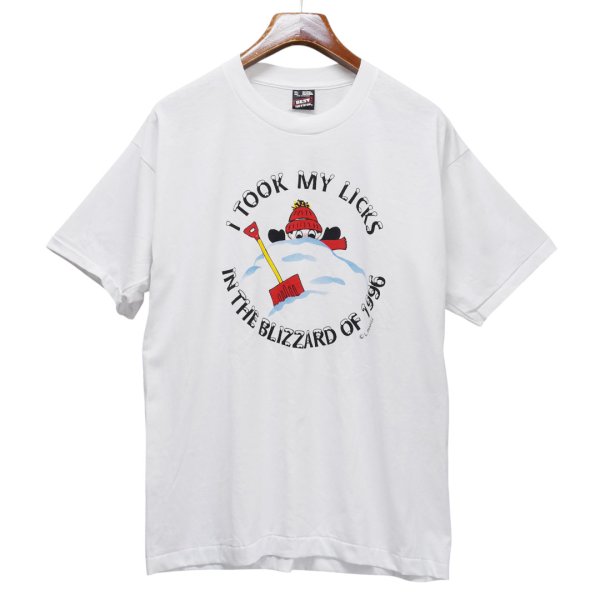 画像1: 【ほぼ未使用】【90's】【USA製】【ビンテージ】【フルーツオブザルーム】【FRUIT OF THE LOOM】【BEST】【I TOOK MY LICKS IN THE BLIZZARD OF 1996】【雪】シングルステッチ【Tシャツ】【サイズXL】