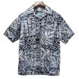 画像2: 【USA製】ビンテージ【GO BAREFOOT】【黒×白×青総柄】ハワイアンシャツ【コットン】アロハシャツ【半袖シャツ】【M】 (2)