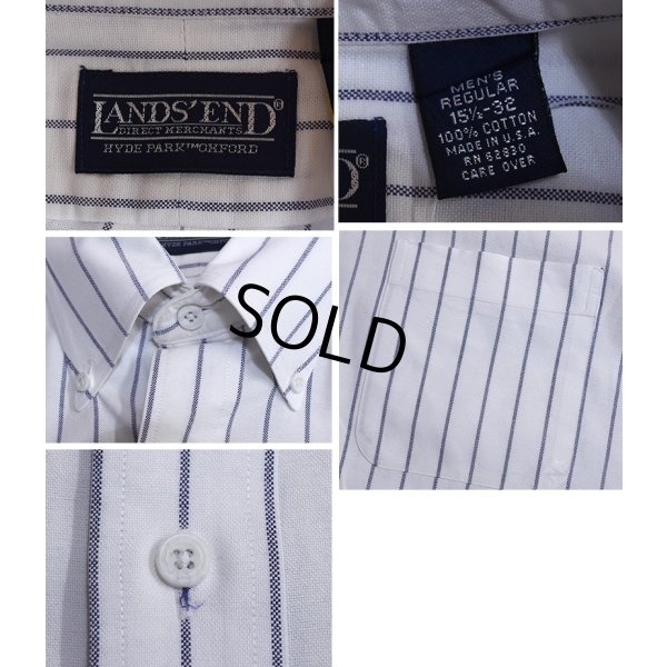 画像2: 【USビンテージ【ランズエンド】【LANDS' END】【白×グレーストライプ】【ボタンダウン】【長袖シャツ】【15 1/2-32】 