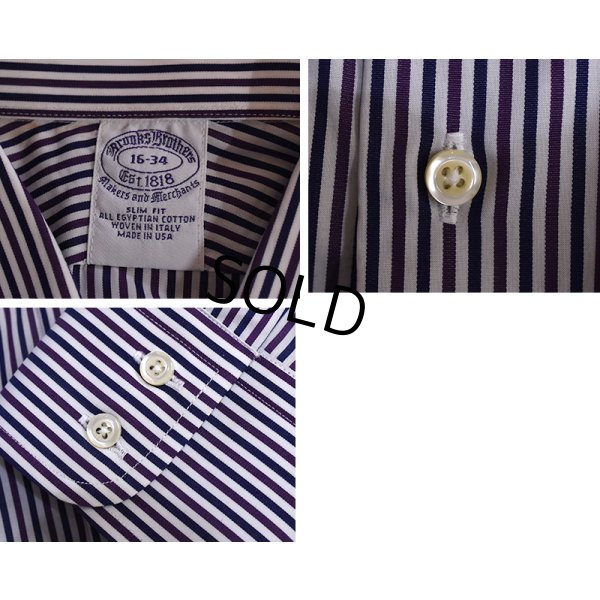 画像2: 【USA製】ビンテージ【ブルックスブラザーズ】【Brooks Brothers】【白×紫×紺ストライプ】【長袖シャツ】【16-34】 
