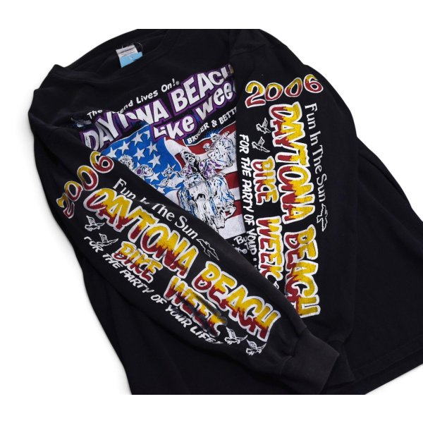 画像6: 00’ｓ【DELTA】デルタ【PRO WEIGHT】プロウエイト【DAYTONA BEACH BIKE WEEK】デイトナビーチバイクウィーク 黒【両面プリント】【袖プリント】【ロンT】【XL】 