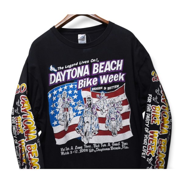 画像1: 00’ｓ【DELTA】デルタ【PRO WEIGHT】プロウエイト【DAYTONA BEACH BIKE WEEK】デイトナビーチバイクウィーク 黒【両面プリント】【袖プリント】【ロンT】【XL】 