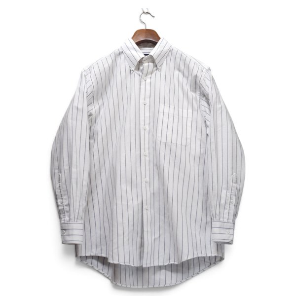 画像1: 【USビンテージ【ランズエンド】【LANDS' END】【白×グレーストライプ】【ボタンダウン】【長袖シャツ】【15 1/2-32】 