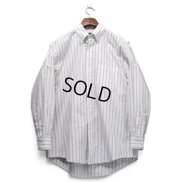 画像1: 【USビンテージ【ランズエンド】【LANDS' END】【白×グレーストライプ】【ボタンダウン】【長袖シャツ】【15 1/2-32】 