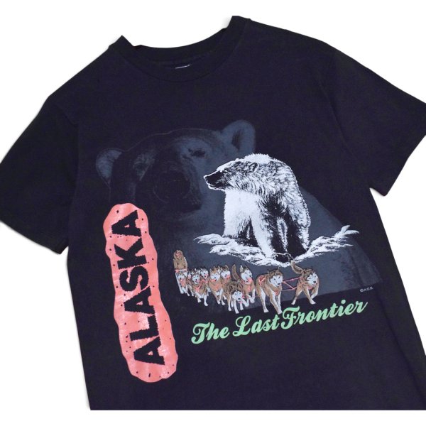 画像1: 【90's】【ビンテージ】【USA製】【ヘインズ】【Hanes】【ALASKA】【The Last Frontier】【犬ぞり】【クマ】プリント【Tシャツ】シングルステッチ【黒】【サイズM】