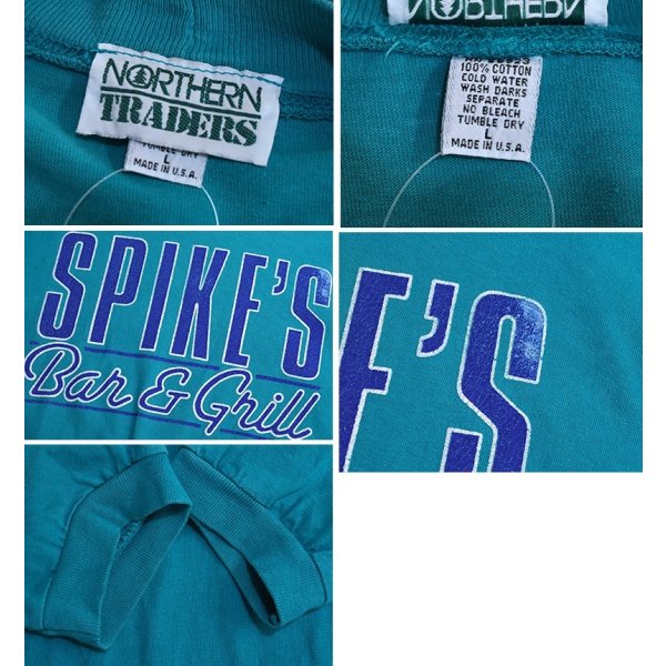 画像2: 【90's】【ビンテージ】【USA製】【NORTHERN TRADERS】ノーザントレイダーズ【SPIKE'S BAR & GRILL】【エメラルド】ロンT【長袖Tシャツ】ハイネック【L】 