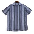 画像1: ビンテージ【ピエールカルダン】【pierre cardin】【紫×グレーストライプ】【半袖シャツ】ポケット付き【サイズS】 (1)