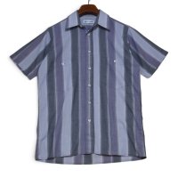 ビンテージ【ピエールカルダン】【pierre cardin】【紫×グレーストライプ】【半袖シャツ】ポケット付き【サイズS】
