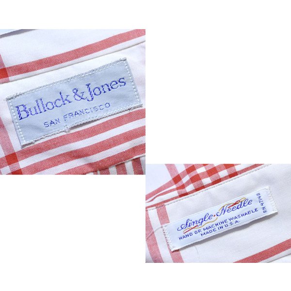 画像2: 90's~【ほぼ未使用】【USA製】ビンテージ【Bullock & Jones】【白×赤チェック】【半袖BDシャツ】ボタンダウン【Mサイズ程度】