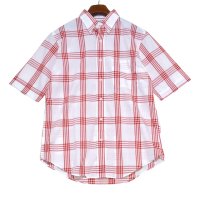 90's~【ほぼ未使用】【USA製】ビンテージ【Bullock & Jones】【白×赤チェック】【半袖BDシャツ】ボタンダウン【Mサイズ程度】