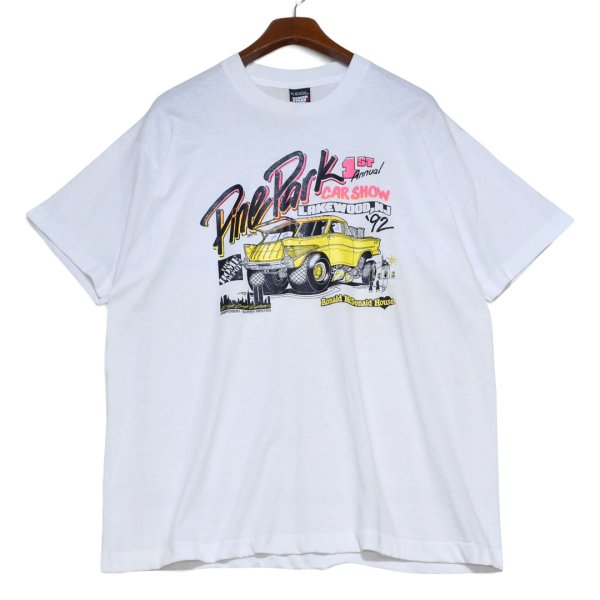 画像1: 【ほぼ未使用】【90's】【ビンテージ】【USA製】【SCREEN STARS BEST】スクリーンスターズ【PINE PARK】【CAR SHOW】【車】プリント【Tシャツ】シングルステッチ【白】【サイズXL】