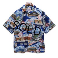 【レインスプーナー】【Reyn Spooner】【ニューヨーク・ヤンキース】【New York Yankees】【MLB】【総柄】【半袖】ハワイアンシャツ【アロハシャツ】【L】