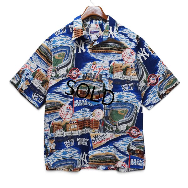 画像1: 【レインスプーナー】【Reyn Spooner】【ニューヨーク・ヤンキース】【New York Yankees】【MLB】【総柄】【半袖】ハワイアンシャツ【アロハシャツ】【L】