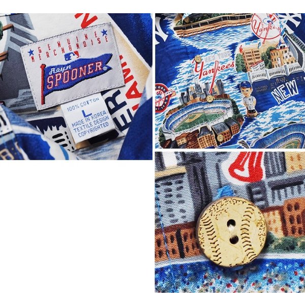 画像2: 【レインスプーナー】【Reyn Spooner】【ニューヨーク・ヤンキース】【New York Yankees】【MLB】【総柄】【半袖】ハワイアンシャツ【アロハシャツ】【L】