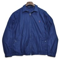 90's ビンテージ【ラルフローレン】【Ralph Lauren】【襟裏チェック柄】【ジップアップ】コットンサテン【コットンブルゾン】【紺】【サイズL】