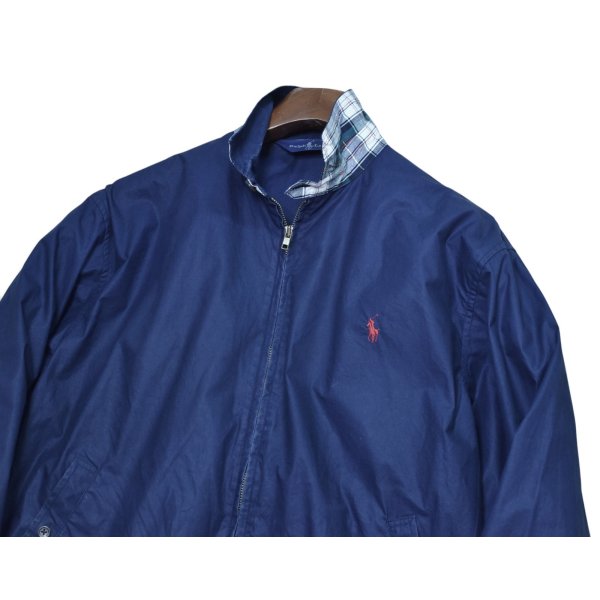 画像4: 90's ビンテージ【ラルフローレン】【Ralph Lauren】【襟裏チェック柄】【ジップアップ】コットンサテン【コットンブルゾン】【紺】【サイズL】