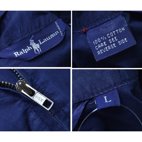 画像2: 90's ビンテージ【ラルフローレン】【Ralph Lauren】【襟裏チェック柄】【ジップアップ】コットンサテン【コットンブルゾン】【紺】【サイズL】