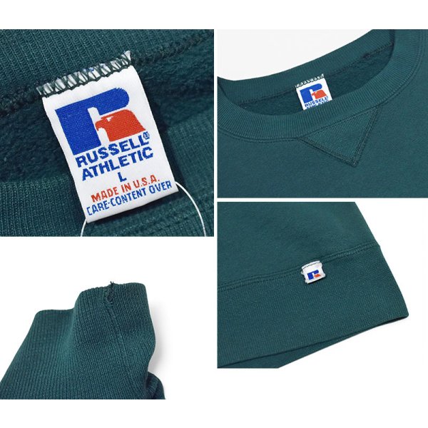 画像2: 【90’s】【ビンテージ】【USA製】【ラッセル】【RUSSELL ATHLETIC】【前V】【クルーネックスウェット】【緑】【サイズL】