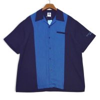 程度良好【90’s】【USA製】【ビンテージ】ハウスオブブルース【HOUSE OF BLUES】【青×黒】開襟シャツ【半袖シャツ】【サイズL】