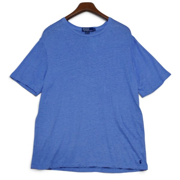 画像1: 【90’s】ビンテージ【ラルフローレン】【Ralph Lauren】【青】【無地】【ポニーマーク】シングルステッチ【リネンTシャツ】【サイズL】