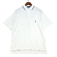 【90’s】ビンテージ【ラルフローレン】【Ralph Lauren】【白×紺】【胸ポケット】【ポニーマーク】【半袖ポロシャツ】【サイズL】