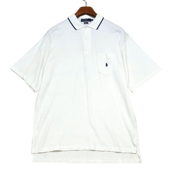 画像1: 【90’s】ビンテージ【ラルフローレン】【Ralph Lauren】【白×紺】【胸ポケット】【ポニーマーク】【半袖ポロシャツ】【サイズL】