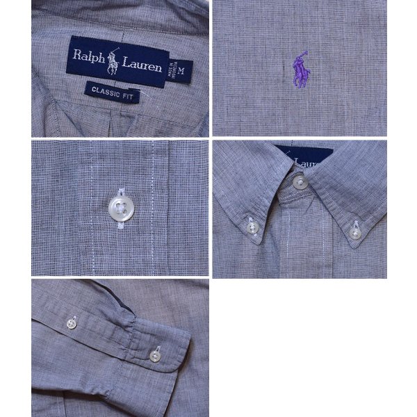 画像2: 【90’s】【ビンテージ】【ラルフローレン】【Ralph Lauren】【CLASSIC FIT】シャンブレー【ボタンダウンシャツ】【グレー】【サイズM】 