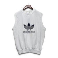 【デッドストック】【アディダス】【adidas】【トレフォイルロゴ】スウェット【ノースリーブ】ベスト【白】【サイズL】 