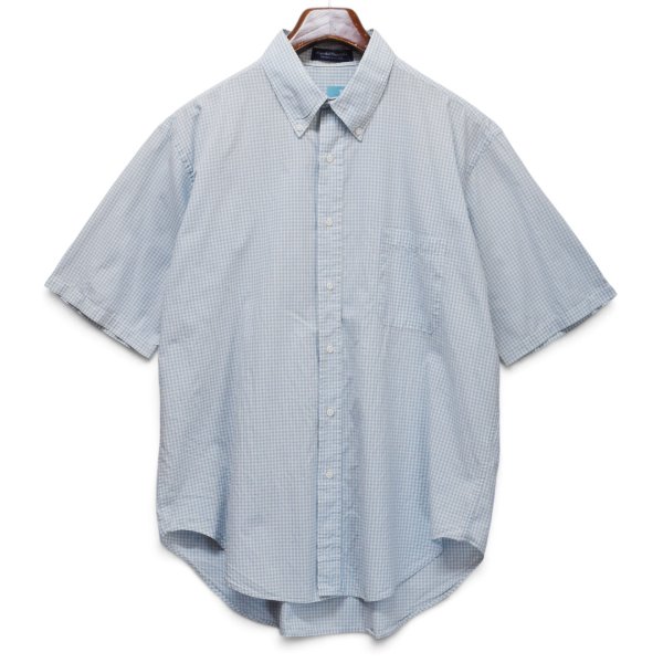 画像1: 【90’s】【ビンテージ】【USA製】【インポーテッドファブリック】【Imported Fabric】【白×水色×緑】【ギンガムチェック】【ボタンダウン】【半袖シャツ】【サイズXL】