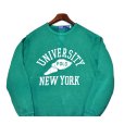 画像1: 【ほぼ未使用】【ポロ ラルフローレン】【Polo Ralph Lauren】【UNIVERSITY NEW YORK】【フロッキープリント】ビンテージ加工【前V】【緑】【スウェット】【サイズM】<br> (1)