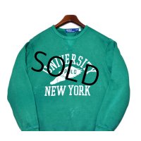 【ほぼ未使用】【ポロ ラルフローレン】【Polo Ralph Lauren】【UNIVERSITY NEW YORK】【フロッキープリント】ビンテージ加工【前V】【緑】【スウェット】【サイズM】 