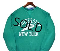 【ほぼ未使用】【ポロ ラルフローレン】【Polo Ralph Lauren】【UNIVERSITY NEW YORK】【フロッキープリント】ビンテージ加工【前V】【緑】【スウェット】【サイズM】 