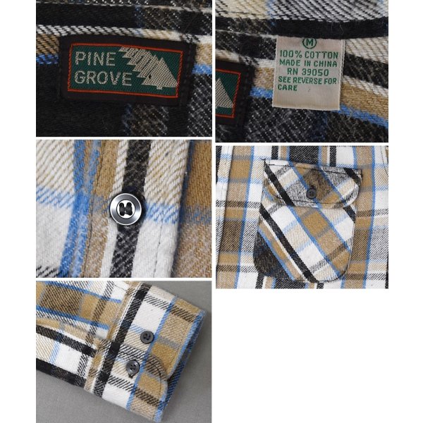 画像2: 程度良好【90’s】ビンテージ【PINE GROVE】【チェック柄】白×ベージュ×黒×水色【ヘビーネルシャツ】【サイズM】 