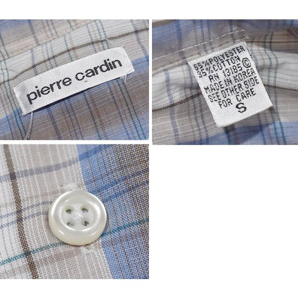 画像2: ビンテージ【ピエールカルダン】【pierre cardin】【ベージュ×青】【チェック】【半袖シャツ】【サイズS】