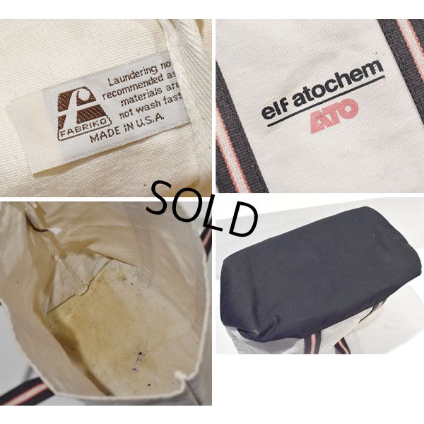 画像2: ビンテージ【90’s】【USA製】【elf atochem】【ATO】ロゴ入り【白×黒赤ライン】【キャンバストートバッグ】