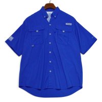 ビンテージ【コロンビア】【Columbia】【PFG】【ALPINE ADVENTURES】【青無地】【フィッシング】【半袖BDシャツ】【サイズS】