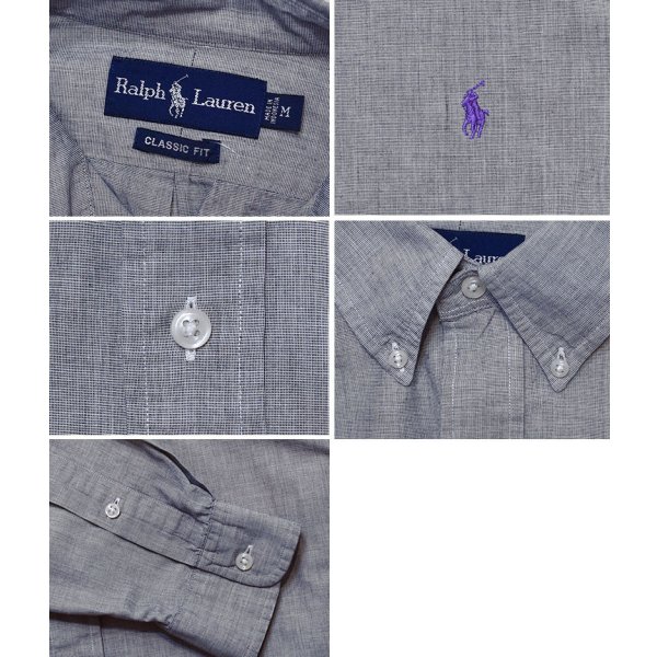 画像2: 【90’s】【ビンテージ】【ラルフローレン】【Ralph Lauren】【CLASSIC FIT】シャンブレー【ボタンダウンシャツ】【グレー】【サイズM】 